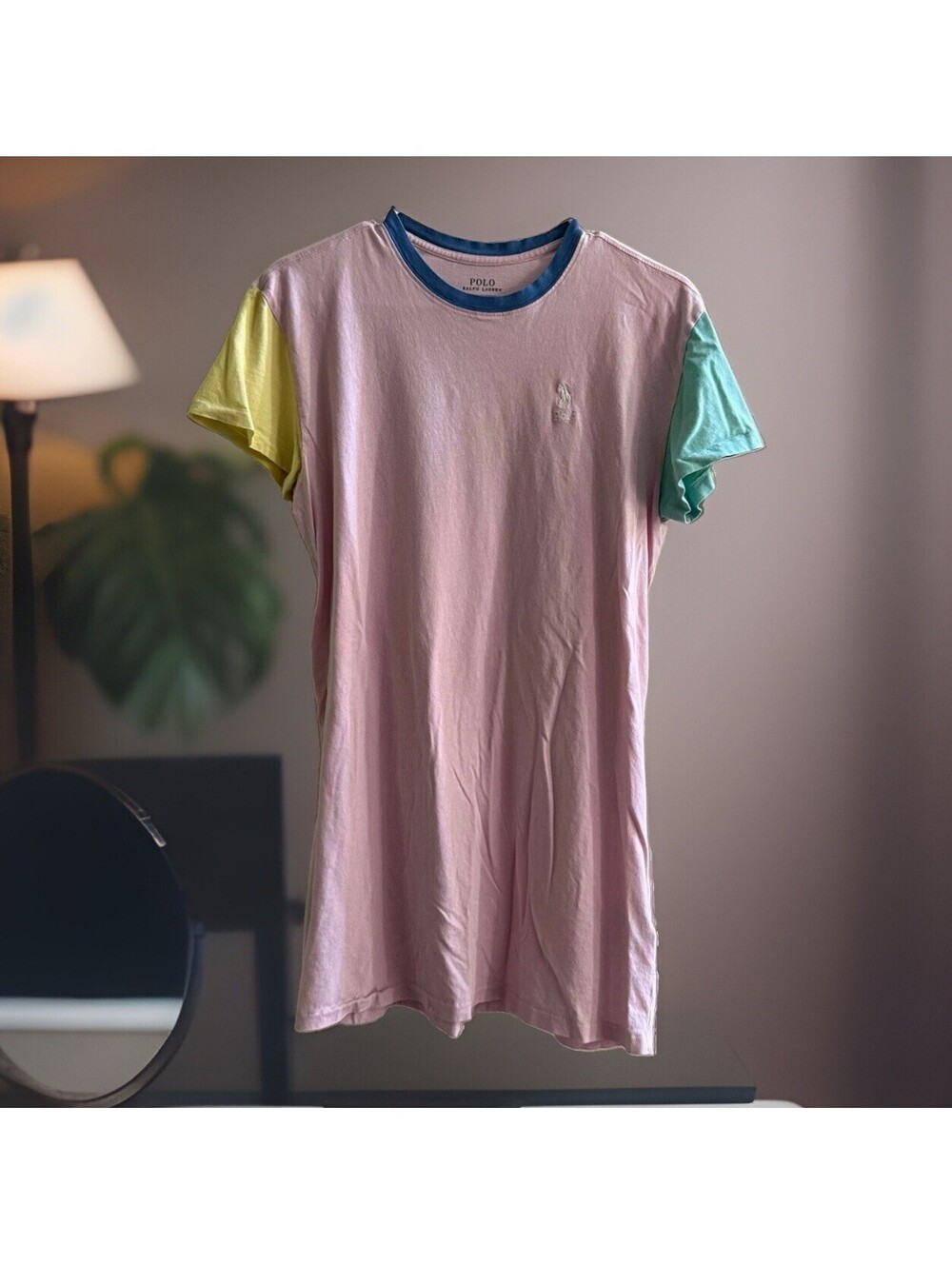 Polo Ralph Lauren Women’s S Pink Colorblock T Shirt Dress Pastel Pony Logo